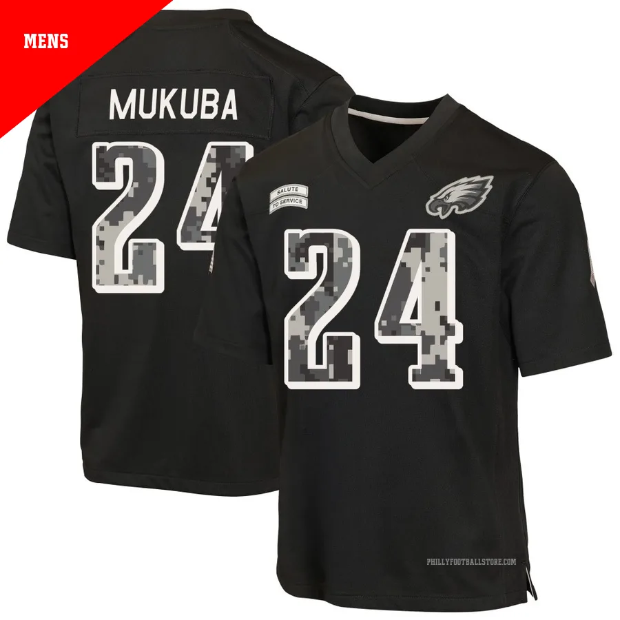 Men's Philadelphia Eagles Andrew Mukuba ＃24 Game Black 2026 Salute to Service Jersey