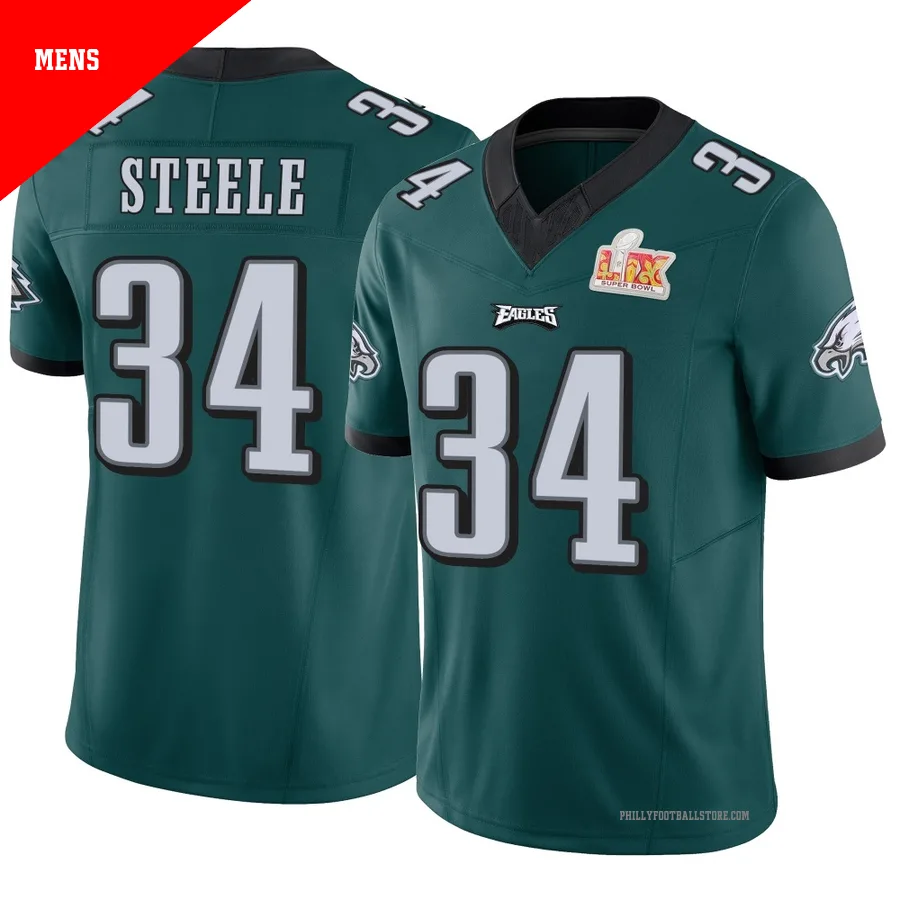 Men's Philadelphia Eagles Carson Steele ＃34 Limited Green Vapor F.U.S.E. Super Bowl LIX Jersey