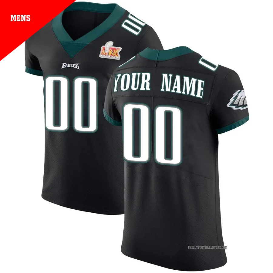 Men's Philadelphia Eagles Custom ＃00 Elite Black Alternate Vapor Untouchable Super Bowl LIX Jersey