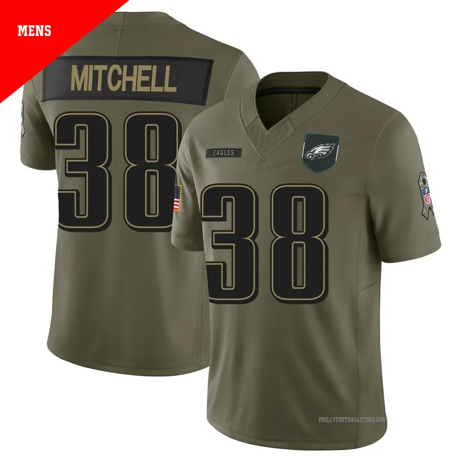 Men's Philadelphia Eagles Elijah Mitchell ＃38 Limited Olive 2025 Salute to Service Jersey
