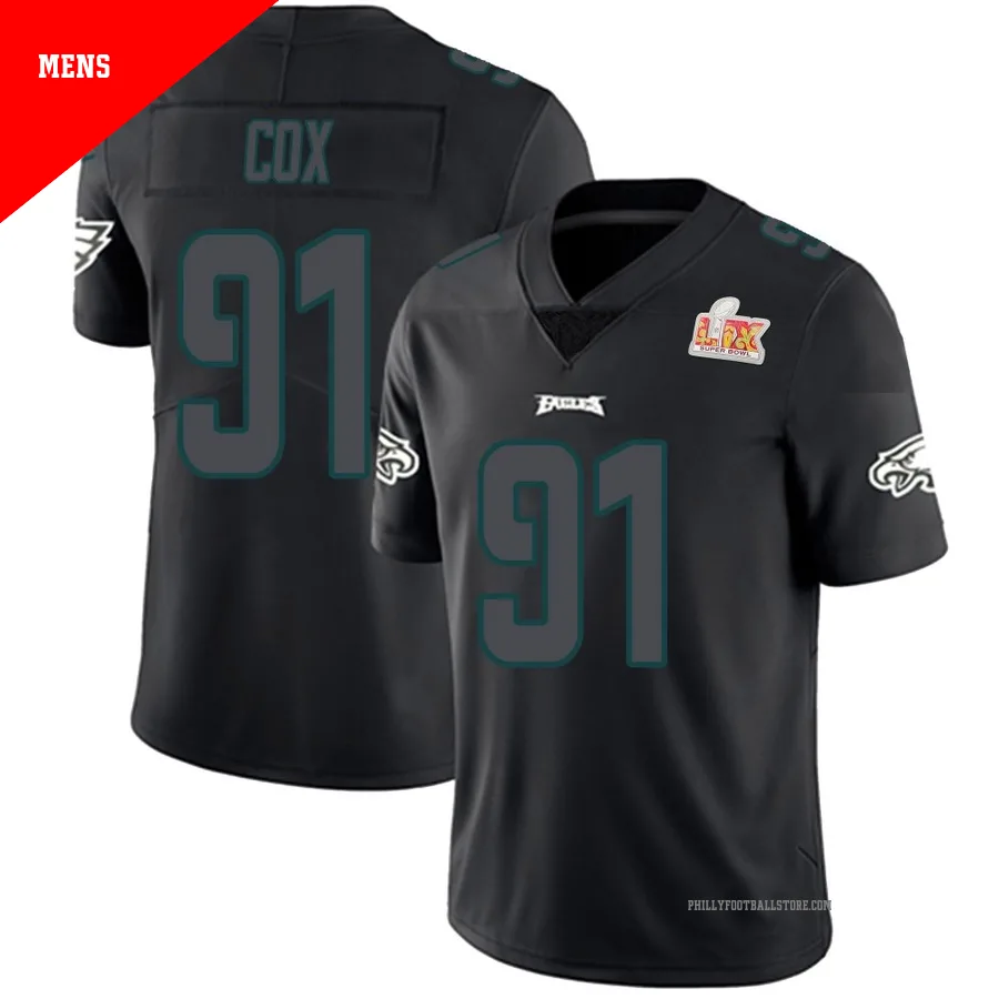 Men's Philadelphia Eagles Fletcher Cox ＃91 Limited Black Impact Super Bowl LIX Jersey
