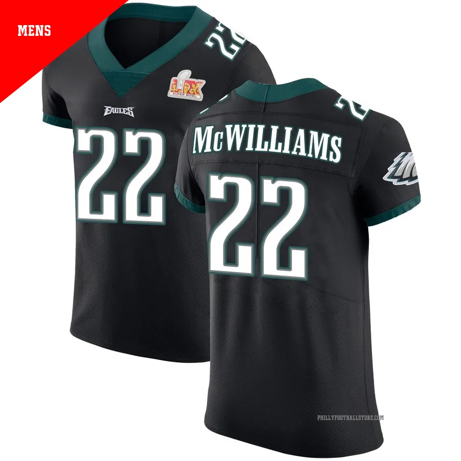Men's Philadelphia Eagles Mac McWilliams ＃22 Elite Black Alternate Vapor Untouchable Super Bowl LIX Jersey