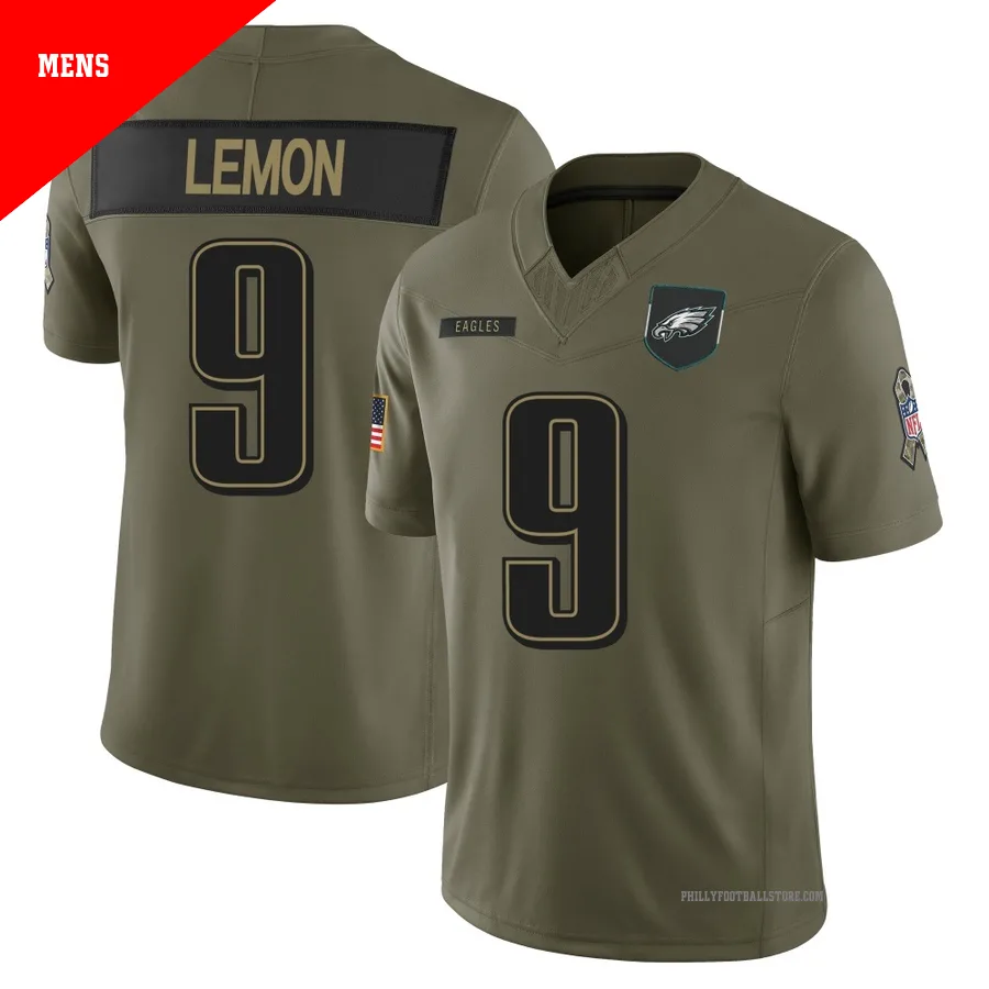 Men's Philadelphia Eagles Makai Lemon ＃9 Limited Olive 2025 Salute to Service Jersey