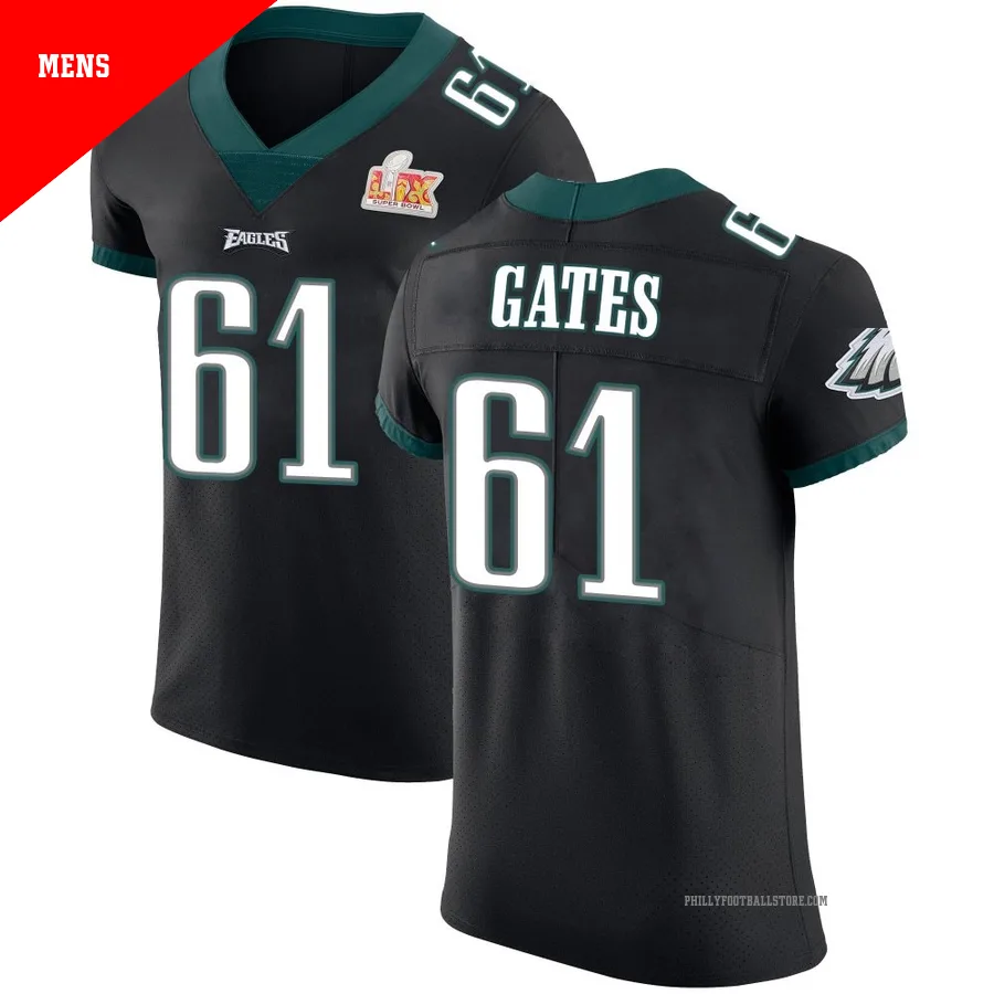 Men's Philadelphia Eagles Nick Gates ＃61 Elite Black Alternate Vapor Untouchable Super Bowl LIX Jersey