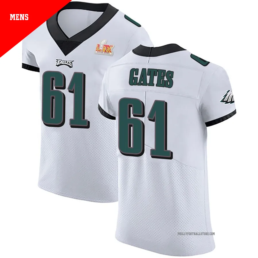 Men's Philadelphia Eagles Nick Gates ＃61 Elite White Vapor Untouchable Super Bowl LIX Jersey