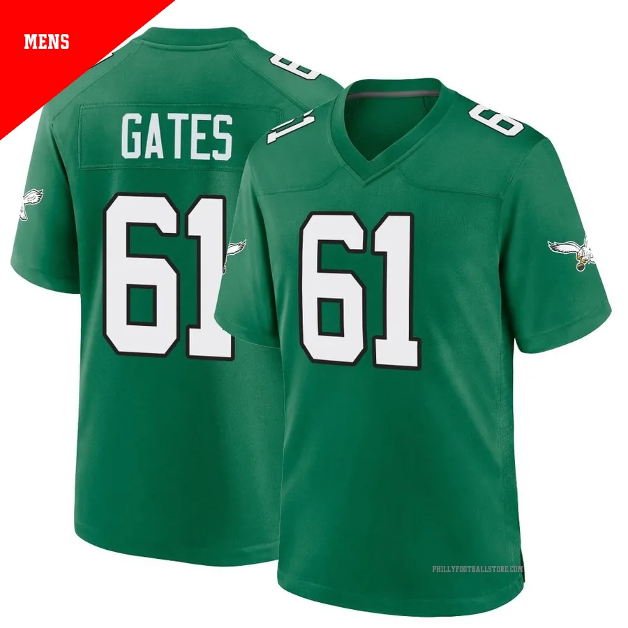 Men's Philadelphia Eagles Nick Gates ＃61 Game Green Kelly Alternate Jersey