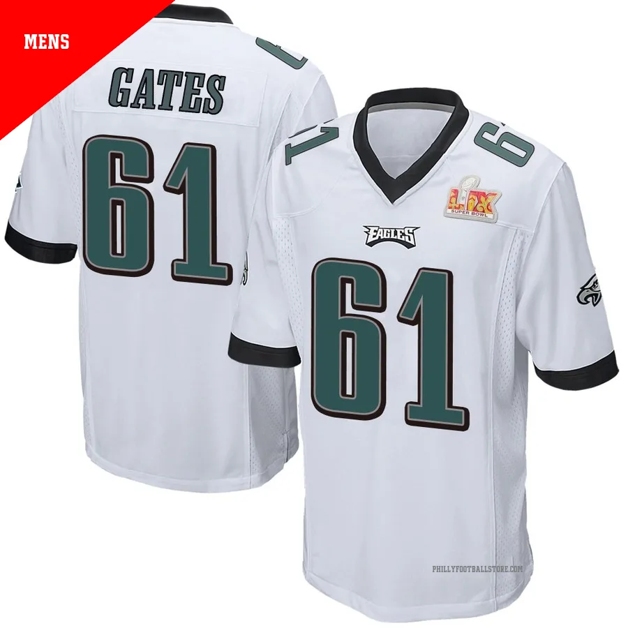 Men's Philadelphia Eagles Nick Gates ＃61 Game White Super Bowl LIX Jersey