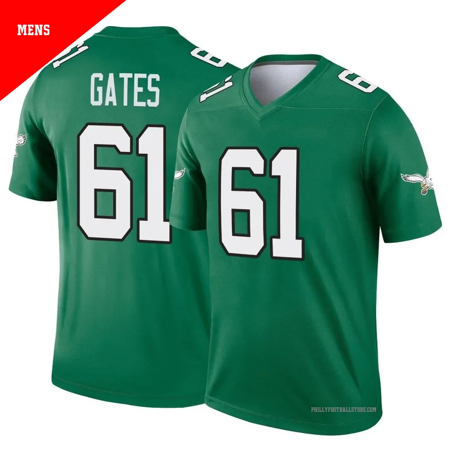 Men's Philadelphia Eagles Nick Gates ＃61 Legend Green Kelly Alternate Jersey
