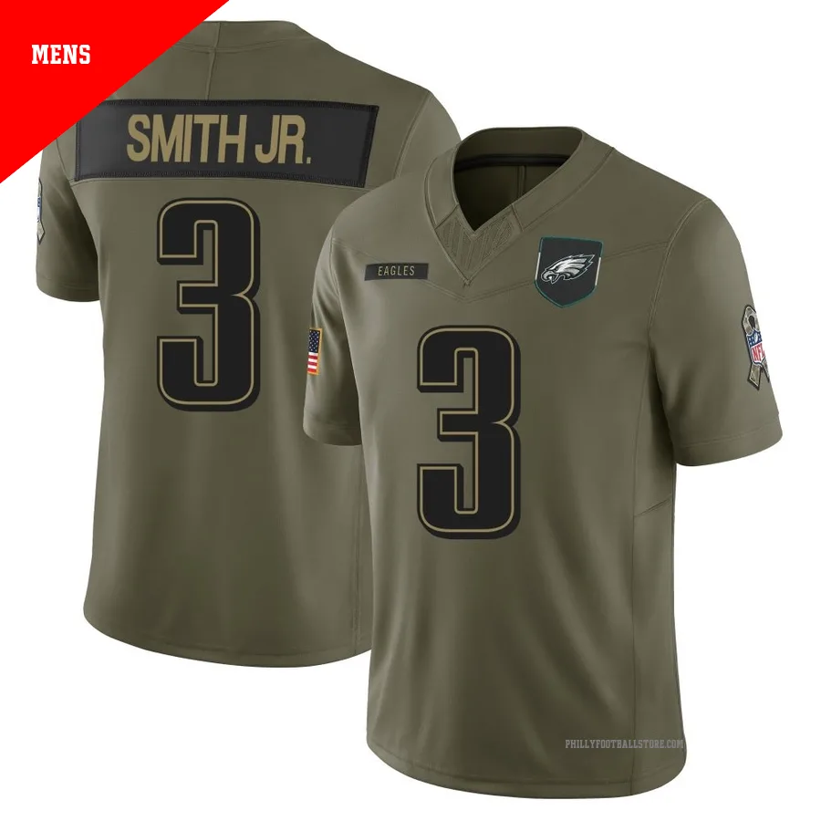 Men's Philadelphia Eagles Nolan Smith Jr. ＃3 Limited Olive 2025 Salute to Service Jersey