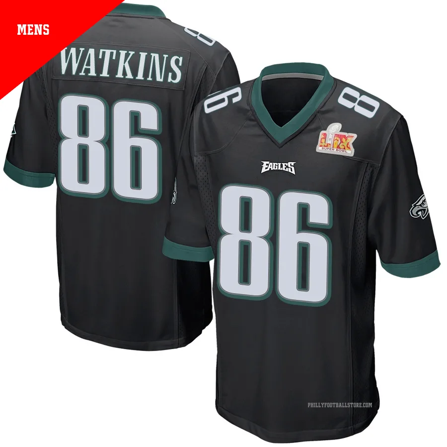 Men's Philadelphia Eagles Quez Watkins ＃86 Game Black Alternate Super Bowl LIX Jersey