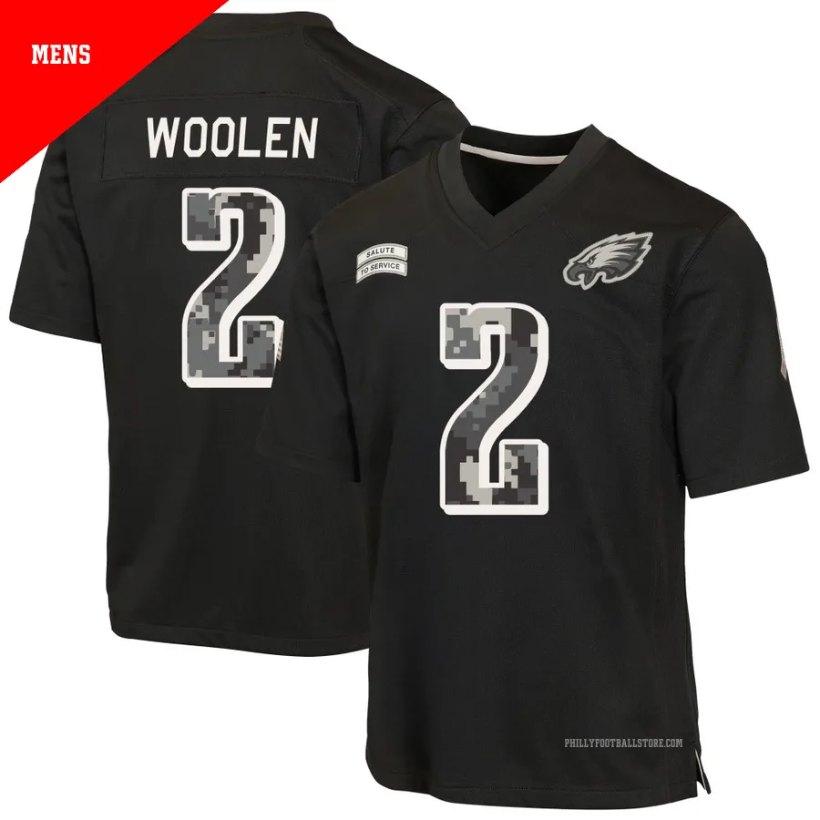 Men's Philadelphia Eagles Riq Woolen ＃2 Game Black 2026 Salute to Service Jersey