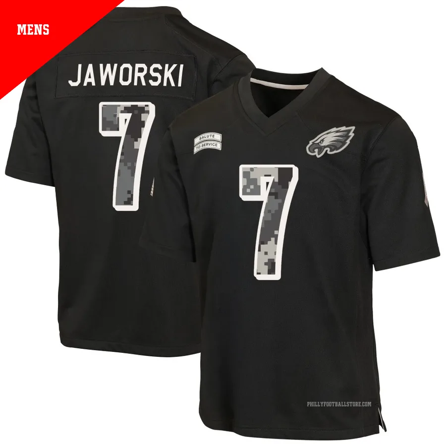 Men's Philadelphia Eagles Ron Jaworski ＃7 Game Black 2026 Salute to Service Jersey