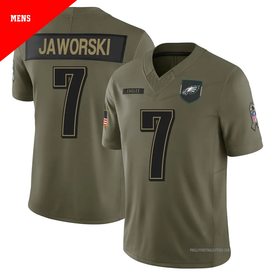 Men's Philadelphia Eagles Ron Jaworski ＃7 Limited Olive 2025 Salute to Service Jersey