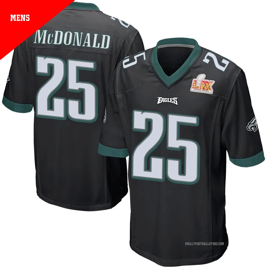 Men's Philadelphia Eagles Tommy McDonald ＃25 Game Black Alternate Super Bowl LIX Jersey