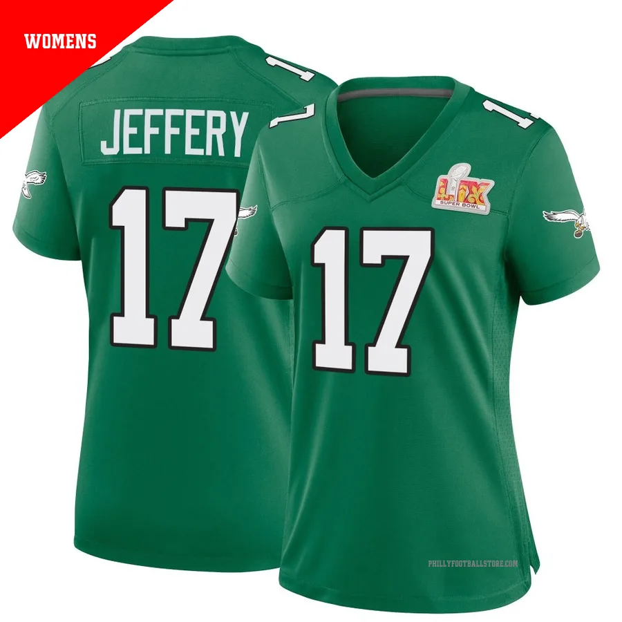 Women's Philadelphia Eagles Alshon Jeffery ＃17 Game Green Kelly Alternate Super Bowl LIX Jersey