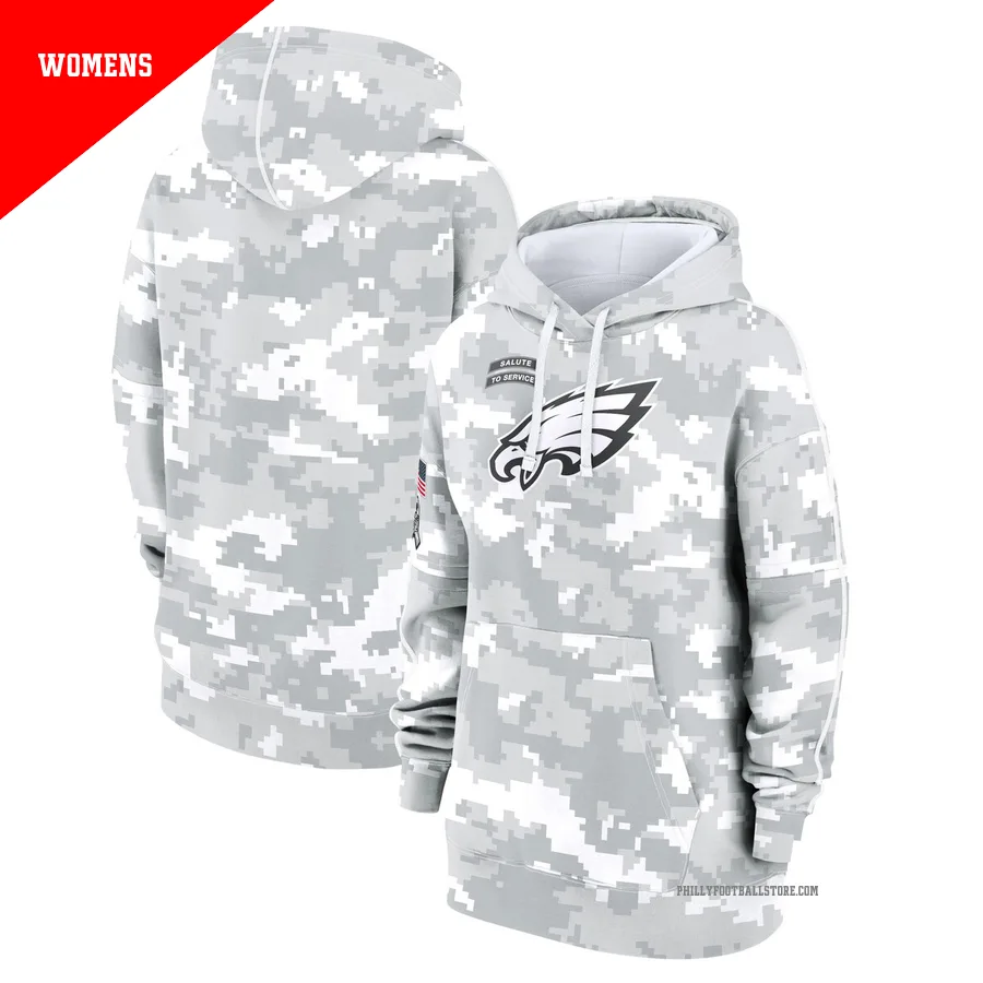 Women's Philadelphia Eagles Arctic Camo 2024 Salute To Service Club Fleece Pullover Hoodie