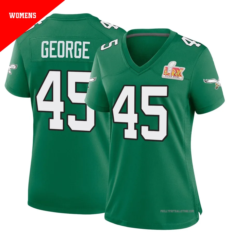 Women's Philadelphia Eagles Brandon George ＃45 Game Green Kelly Alternate Super Bowl LIX Jersey
