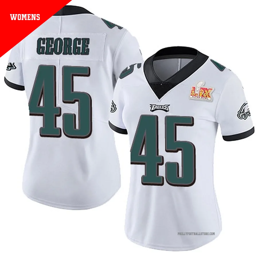 Women's Philadelphia Eagles Brandon George ＃45 Limited White Vapor Untouchable Super Bowl LIX Jersey