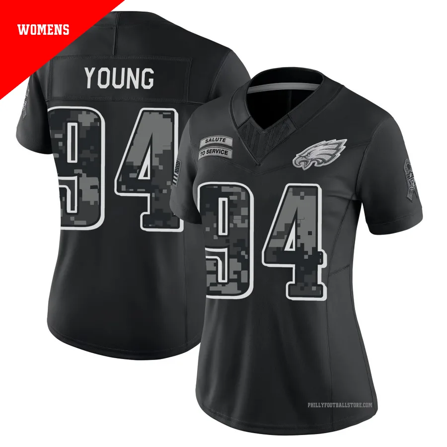 Women's Philadelphia Eagles Byron Young ＃94 Limited Black 2026 Salute to Service Stitched Jersey
