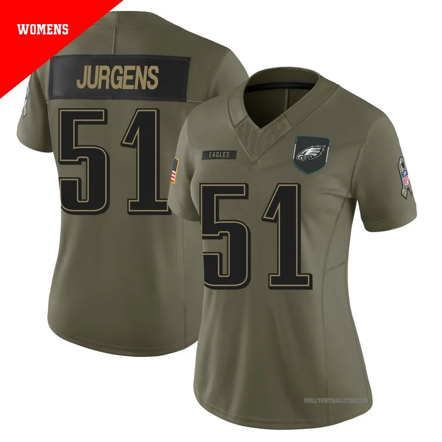 Women's Philadelphia Eagles Cam Jurgens ＃51 Limited Olive 2025 Salute to Service Jersey