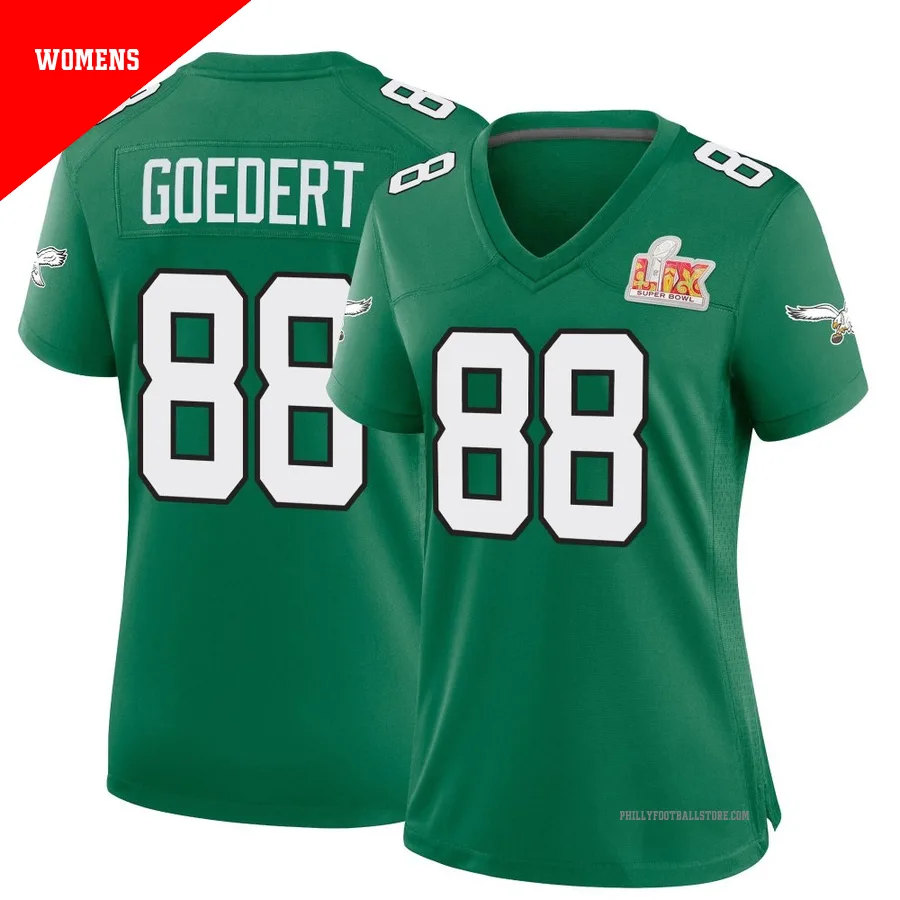 Women's Philadelphia Eagles Dallas Goedert ＃88 Game Green Kelly Alternate Super Bowl LIX Jersey