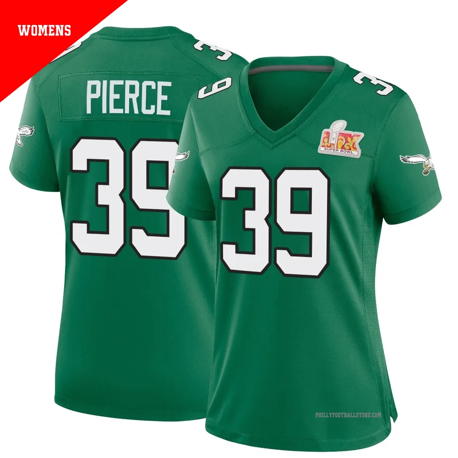 Women's Philadelphia Eagles Dameon Pierce ＃39 Game Green Kelly Alternate Super Bowl LIX Jersey
