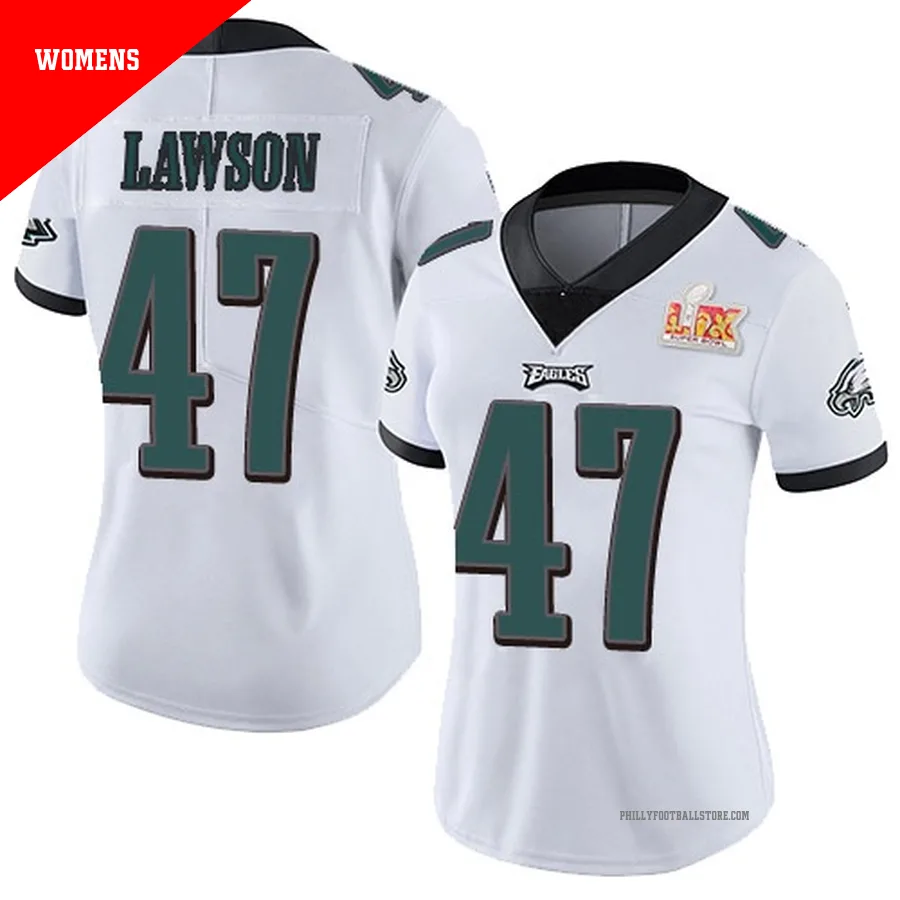 Women's Philadelphia Eagles Deontae Lawson ＃47 Limited White Vapor Untouchable Super Bowl LIX Jersey