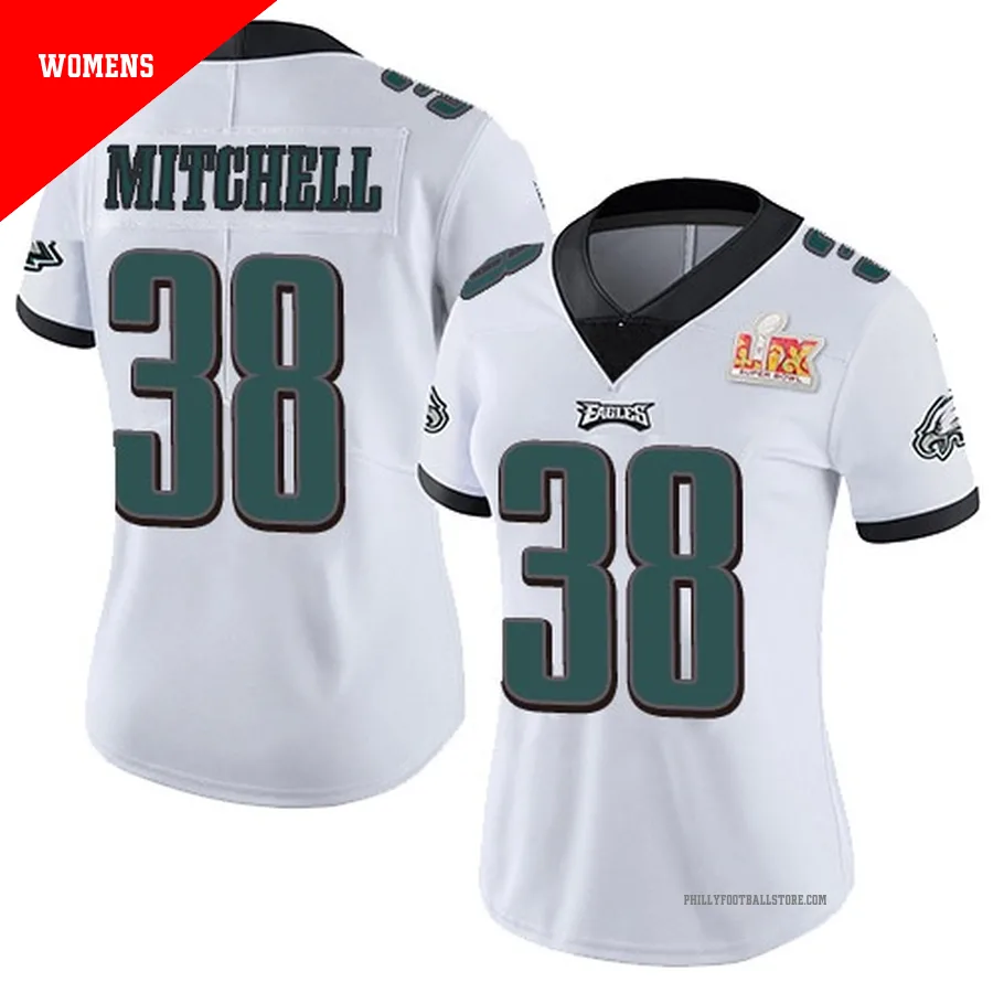 Women's Philadelphia Eagles Elijah Mitchell ＃38 Limited White Vapor Untouchable Super Bowl LIX Jersey