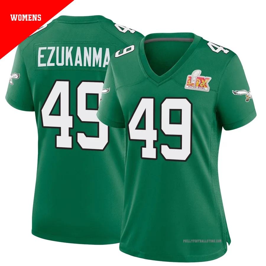 Women's Philadelphia Eagles Erik Ezukanma ＃49 Game Green Kelly Alternate Super Bowl LIX Jersey