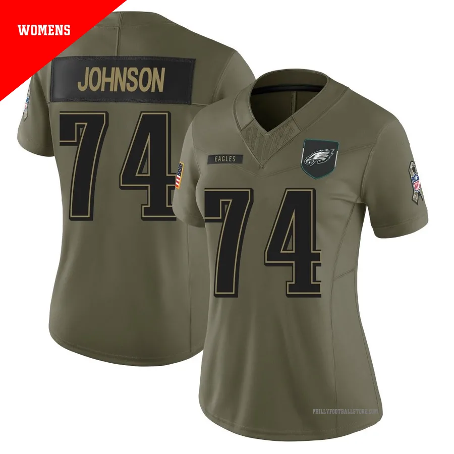 Women's Philadelphia Eagles Fred Johnson ＃74 Limited Olive 2025 Salute to Service Jersey