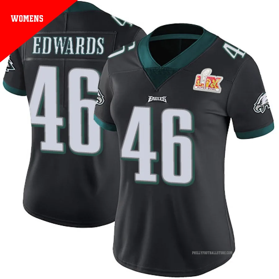 Women's Philadelphia Eagles Herman Edwards ＃46 Limited Black Alternate Vapor Untouchable Super Bowl LIX Jersey