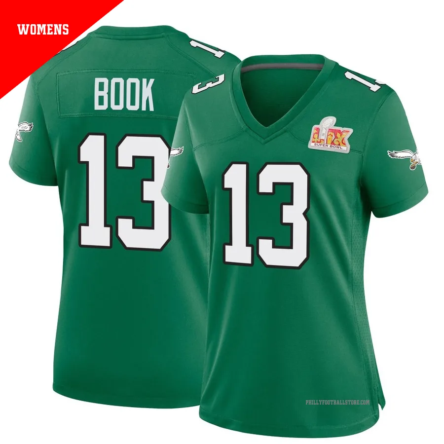 Women's Philadelphia Eagles Ian Book ＃13 Game Green Kelly Alternate Super Bowl LIX Jersey
