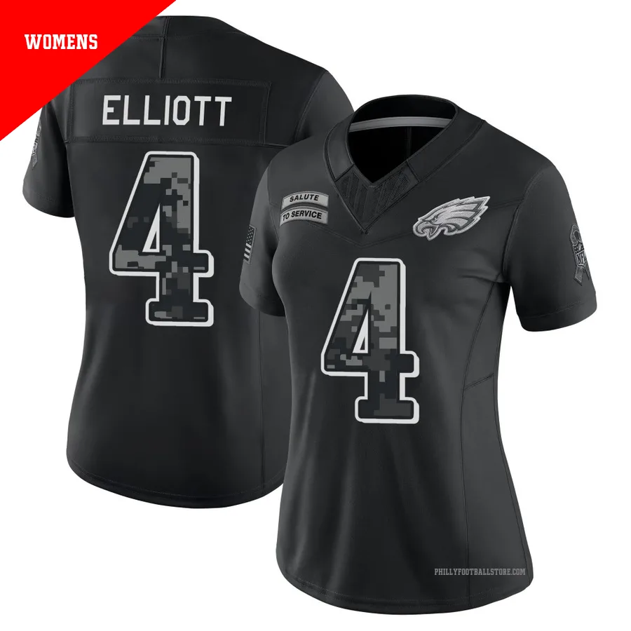Women's Philadelphia Eagles Jake Elliott ＃4 Limited Black 2026 Salute to Service Stitched Jersey