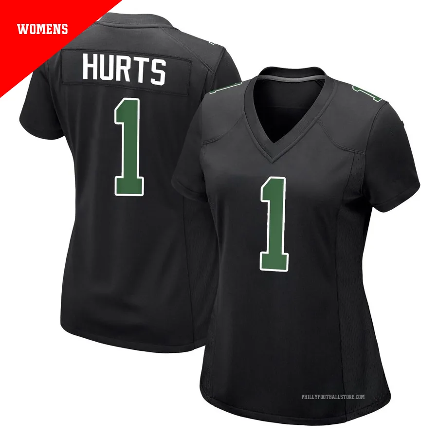 Women's Philadelphia Eagles Jalen Hurts ＃1 Game Black/Kelly Carbon Green Fashion Jersey