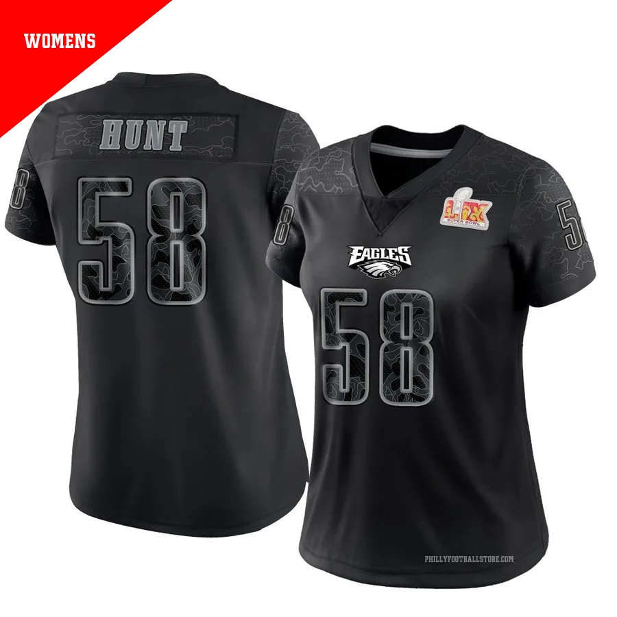 Women's Philadelphia Eagles Jalyx Hunt ＃58 Limited Black Reflective Super Bowl LIX Jersey