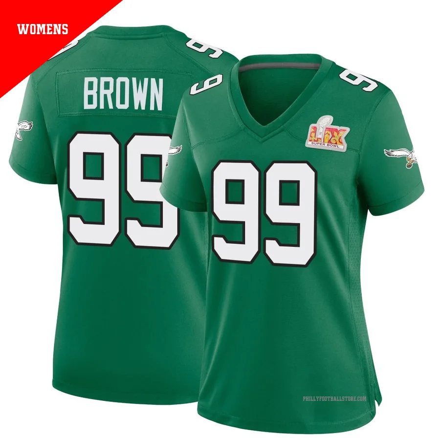 Women's Philadelphia Eagles Jerome Brown ＃99 Game Green Kelly Alternate Super Bowl LIX Jersey