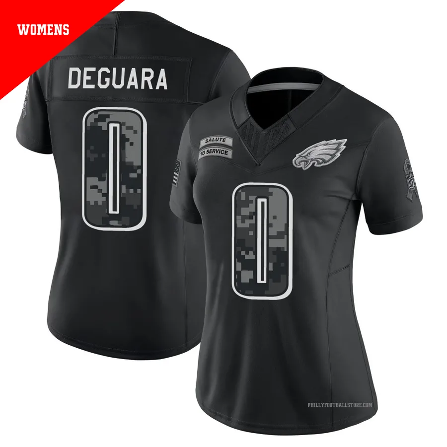 Women's Philadelphia Eagles Josiah Deguara ＃0 Limited Black 2026 Salute to Service Stitched Jersey