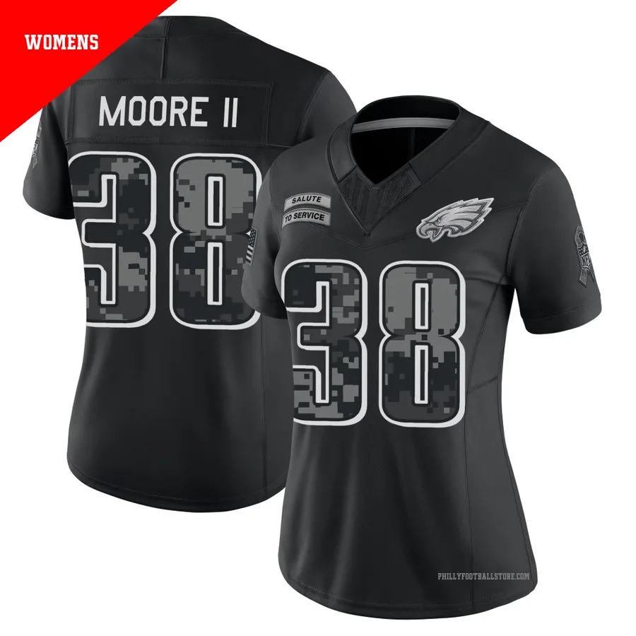 Women's Philadelphia Eagles Kenny Moore II ＃38 Limited Black 2026 Salute to Service Stitched Jersey
