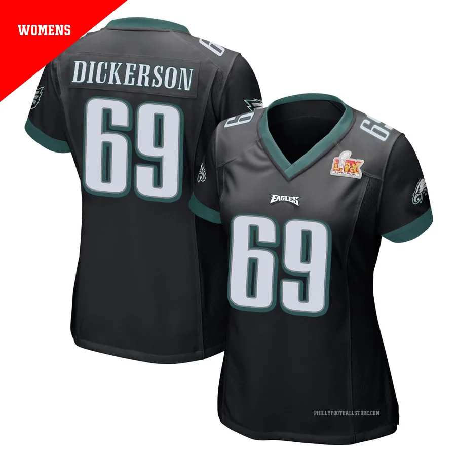 Women's Philadelphia Eagles Landon Dickerson ＃69 Game Black Alternate Super Bowl LIX Jersey
