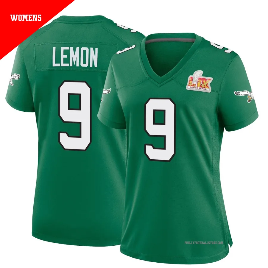 Women's Philadelphia Eagles Makai Lemon ＃9 Game Green Kelly Alternate Super Bowl LIX Jersey