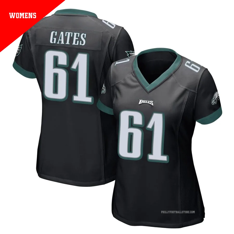 Women's Philadelphia Eagles Nick Gates ＃61 Game Black Alternate Jersey