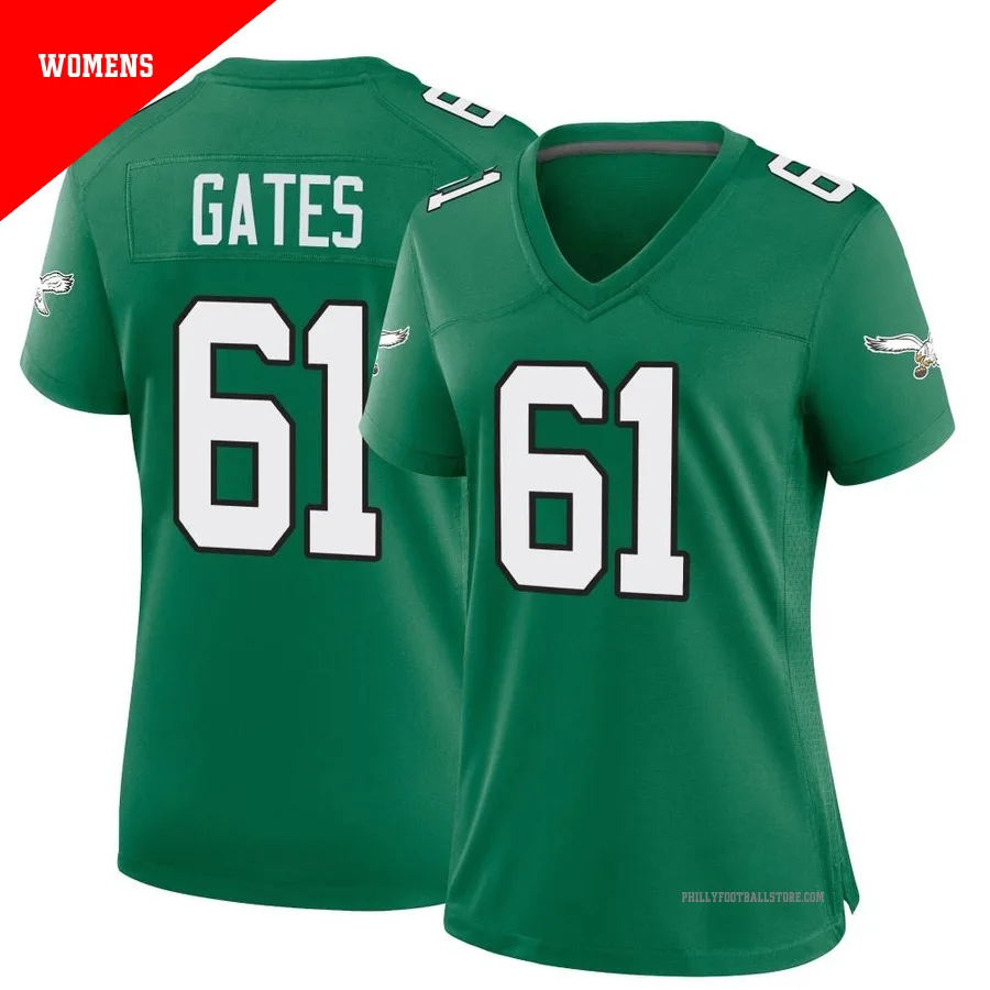 Women's Philadelphia Eagles Nick Gates ＃61 Game Green Kelly Alternate Jersey