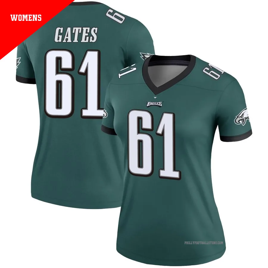 Women's Philadelphia Eagles Nick Gates ＃61 Legend Green Jersey