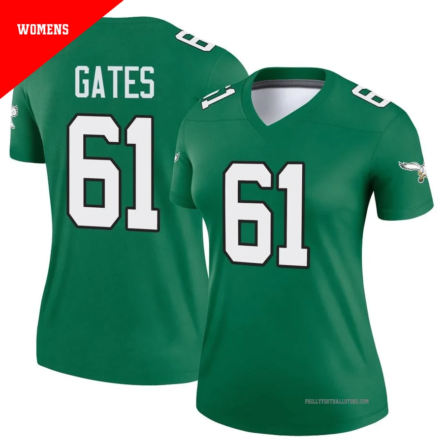 Women's Philadelphia Eagles Nick Gates ＃61 Legend Green Kelly Alternate Jersey