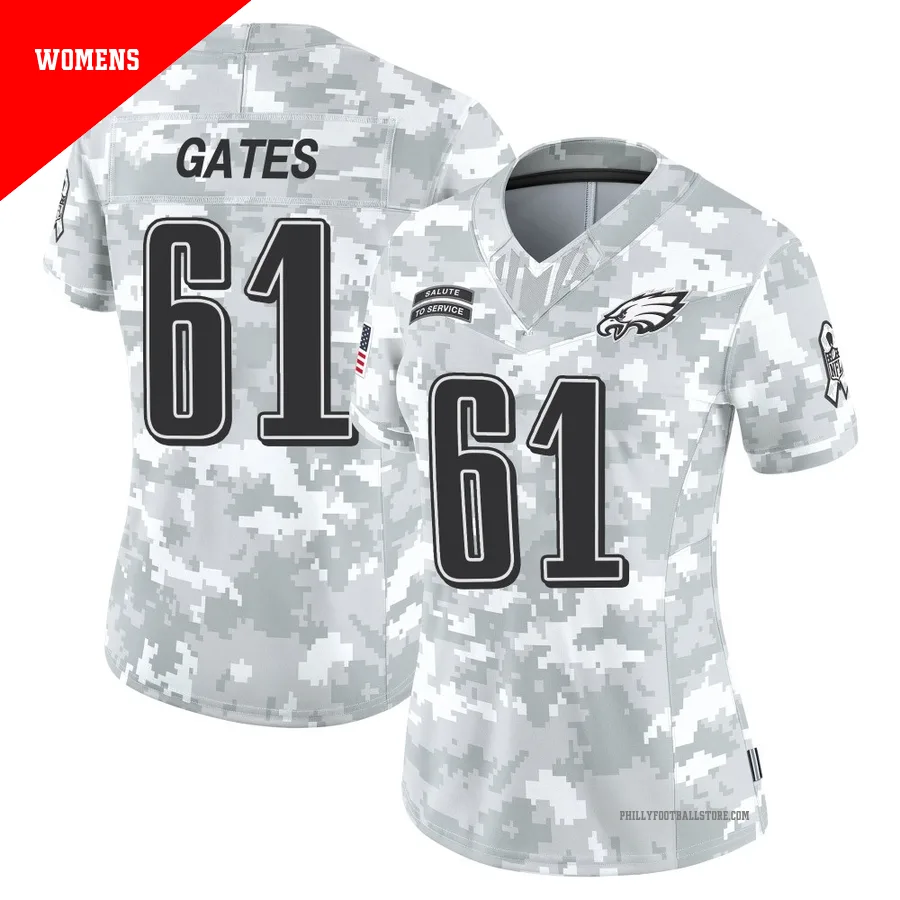 Women's Philadelphia Eagles Nick Gates ＃61 Limited Arctic Camo 2024 Salute to Service Jersey