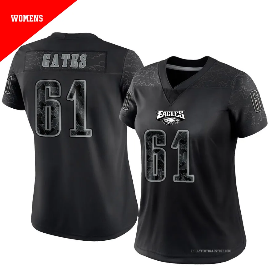 Women's Philadelphia Eagles Nick Gates ＃61 Limited Black Reflective Jersey