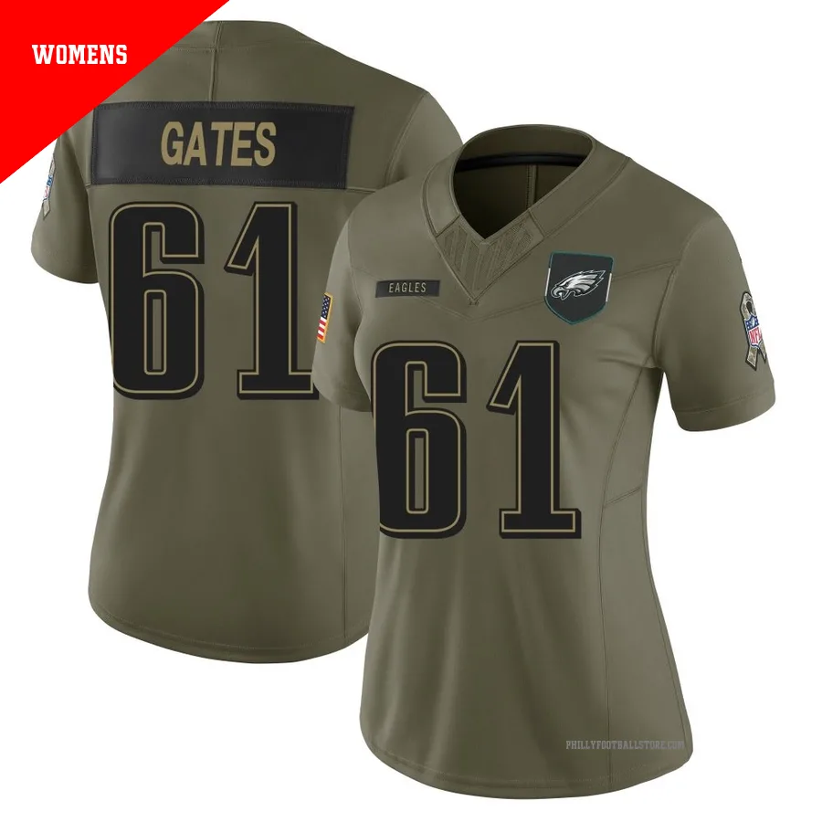 Women's Philadelphia Eagles Nick Gates ＃61 Limited Olive 2025 Salute to Service Jersey