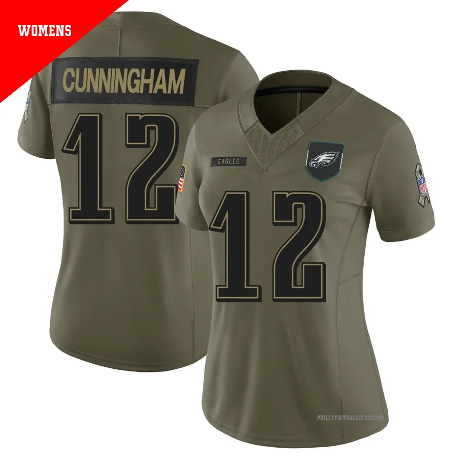 Women's Philadelphia Eagles Randall Cunningham ＃12 Limited Olive 2025 Salute to Service Jersey