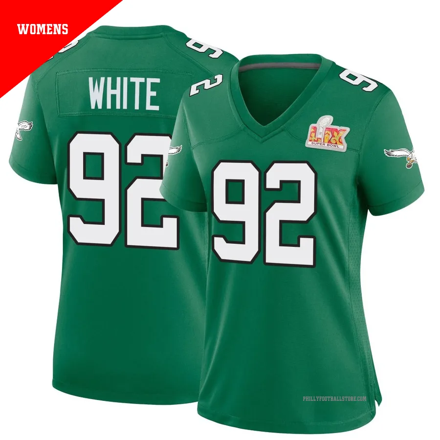 Women's Philadelphia Eagles Reggie White ＃92 Game Green Kelly Alternate Super Bowl LIX Jersey