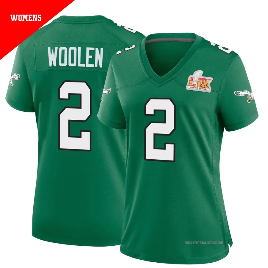 Women's Philadelphia Eagles Riq Woolen ＃2 Game Green Kelly Alternate Super Bowl LIX Jersey